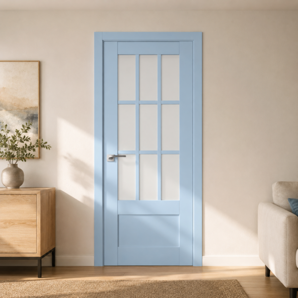 A1-Neo-Soft 604 Akvamarin laminált beltéri ajtó szatén üveggel