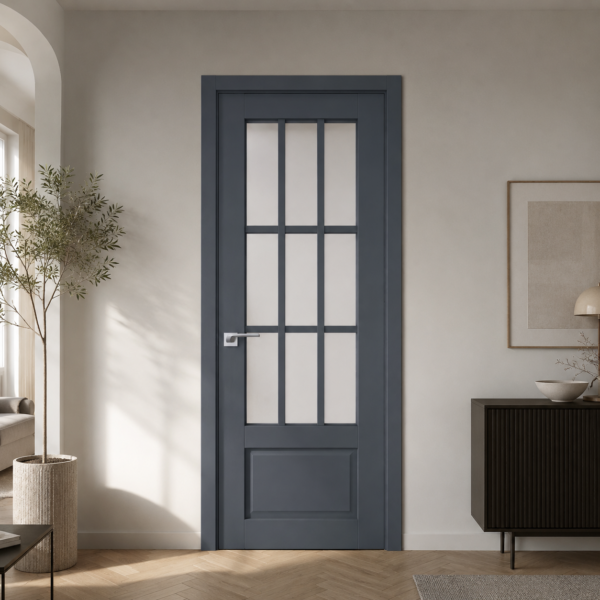 A0-Neoclassico 604 Antracit laminált beltéri ajtó szatén üveggel