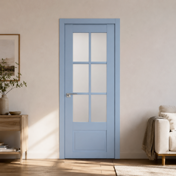 A1-Neo-Soft 602 Akvamarin laminált beltéri ajtó szatén üveggel