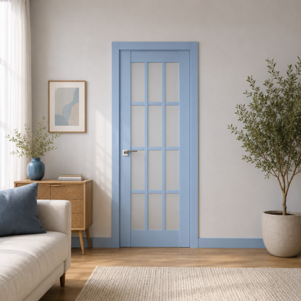 A1-Neo-Soft 603 Akvamarin laminált beltéri ajtó szatén üveggel