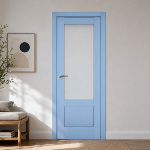 A1-Neo-Soft 606 Akvamarin laminált beltéri ajtó szatén üveggel
