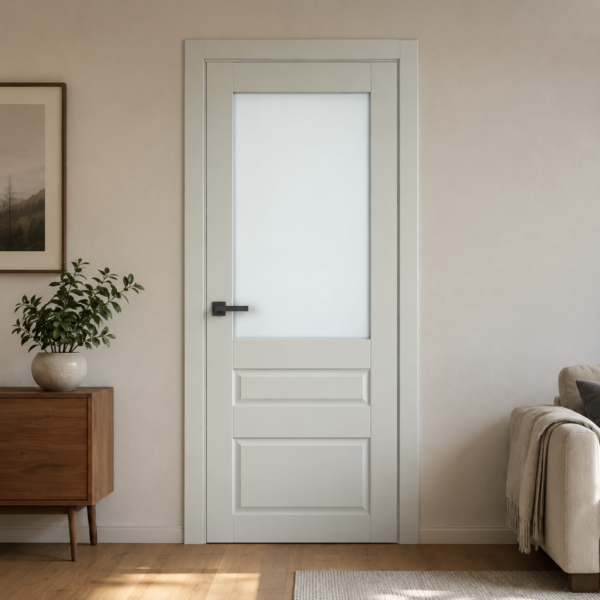 A1-Neo-Soft 608 Oliva laminált beltéri ajtó szatén üveggel