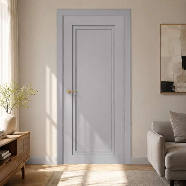 A0-Neoclassico 401 Szürke laminált beltéri ajtó tömör Frezato 705.4 Krém festett beltéri ajtó - A0 Neoclassico 401 Light Grey laminalt belteri ajto tomor scaled 1 600x600