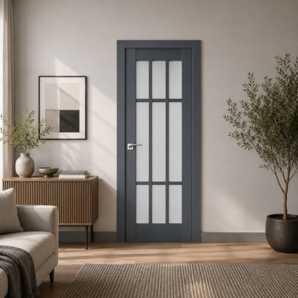A0-Neoclassico 603 Antracit laminált beltéri ajtó szatén üveggel