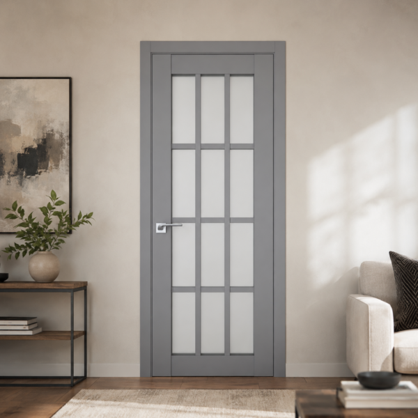 A0-Neoclassico 603 Szürke laminált beltéri ajtó szatén üveggel