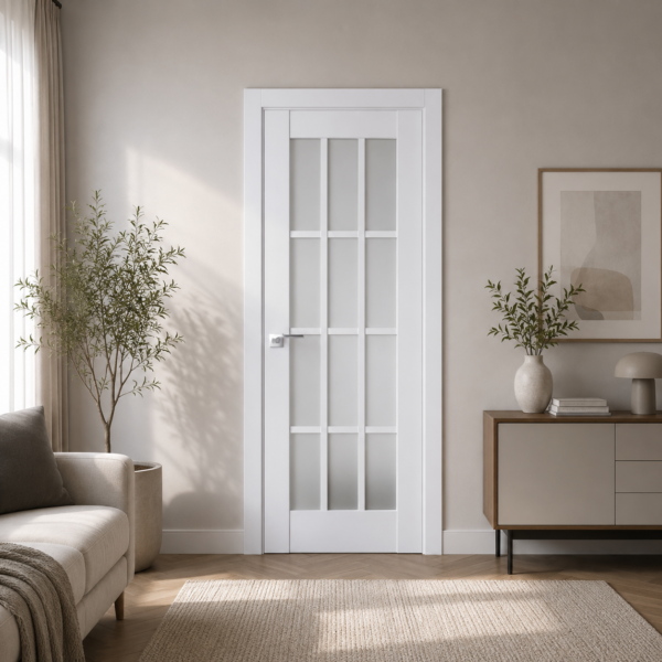 A0-Neoclassico 603 Fehér laminált beltéri ajtó szatén üveggel