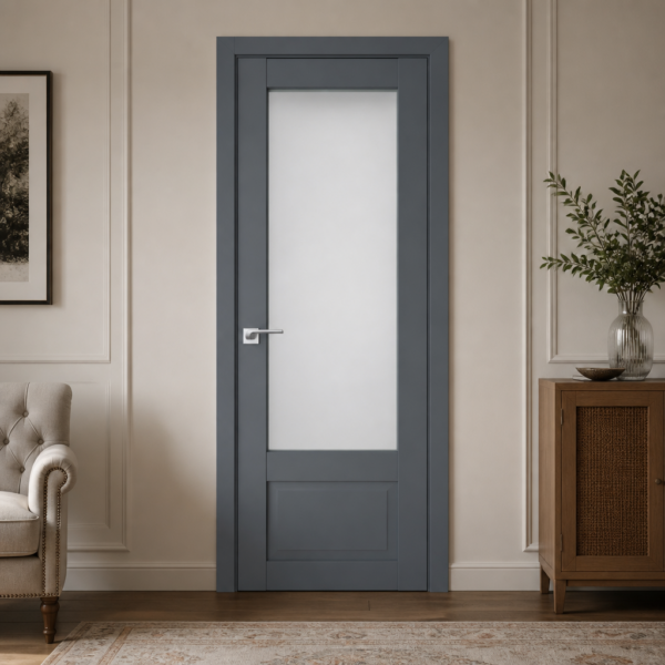 A0-Neoclassico 606 Antracit laminált beltéri ajtó szatén üveggel