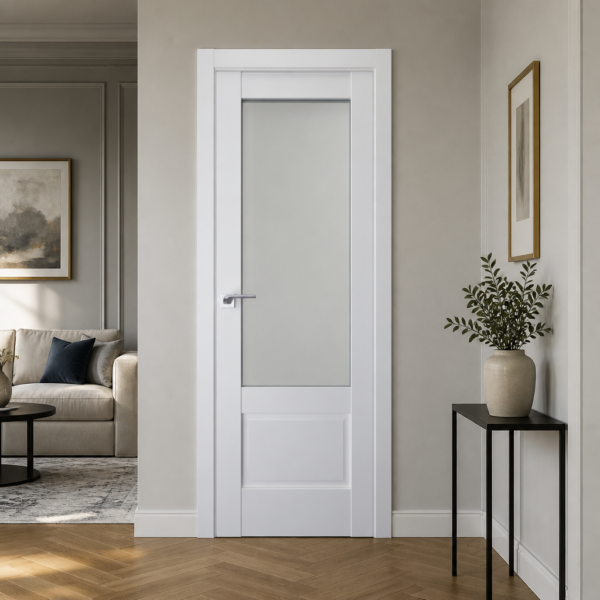 A0-Neoclassico 606 Fehér laminált beltéri ajtó szatén üveggel