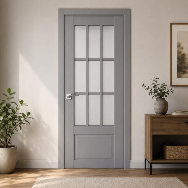 A0-Neoclassico 604 Szürke laminált beltéri ajtó szatén üveggel