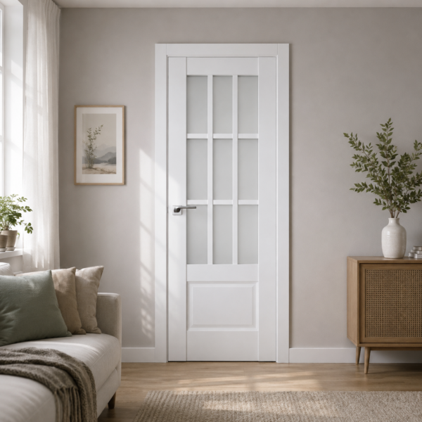 A0-Neoclassico 604 Fehér laminált beltéri ajtó szatén üveggel